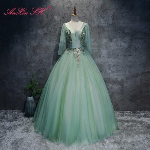 AXJFU green lace flower evening Dress sister group small princess evening dress graduation flower lace evening dress YDY465