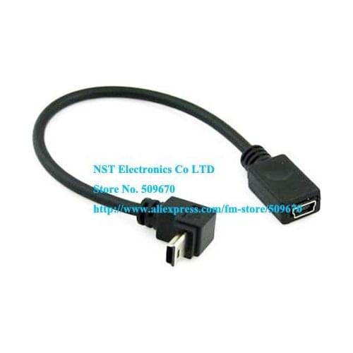 Free Shipping/6pcs/High Quality Mini USB 5Pin Straight Female Cable to Mini down Angle Male 90 Degrees cable/Cord 20cm New