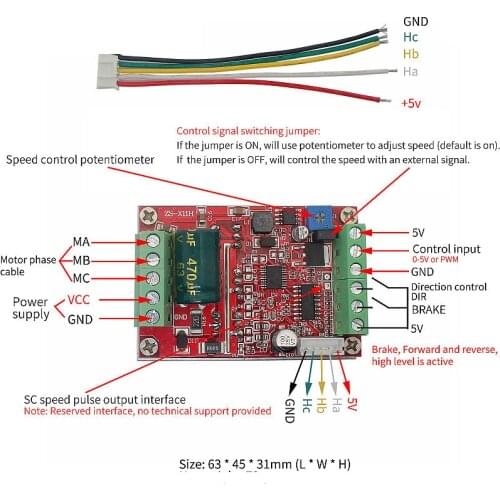 6V-72V 450W BLDC 3-phase DC Brushless Motor Controller PWM Hall motor Control Driver Board DC 12V 24V 48V 72V Forward Reverse