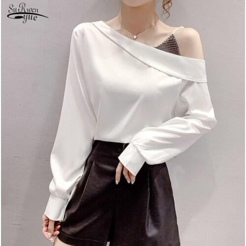 Blouses Spring Sexy Off-shoulder White Blouse Fashion Skew Collar Long Sleeve Chiffon Women Tops Loose Clothes Blusas 13730