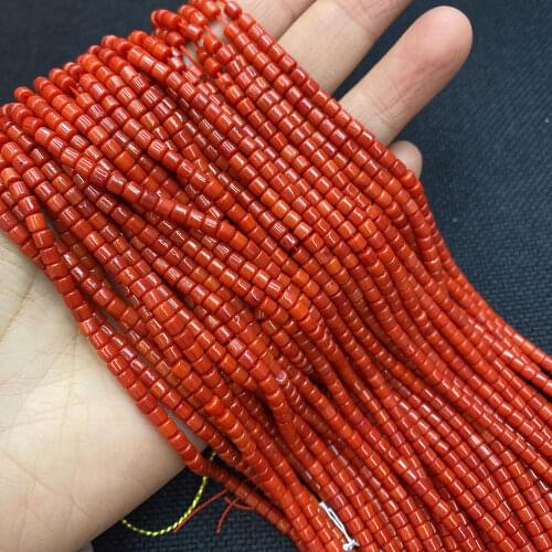 Natural Stone Coral Beads Orange Cylindrical Perforated Beaded Synthetic Coral Charm Necklace Jewelry for Diy Jewelry Making