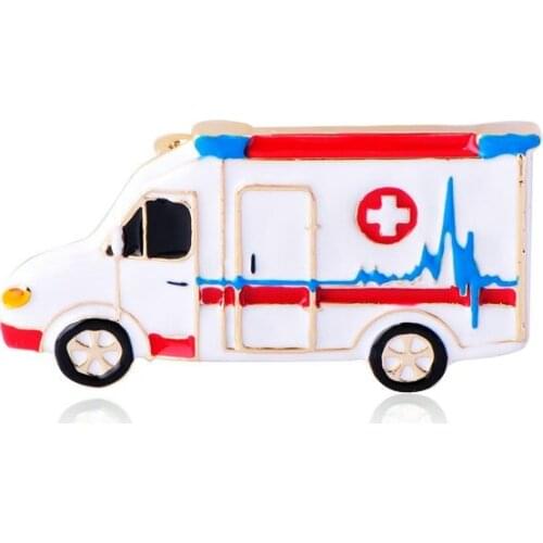Funmor Carton Ambulance Brooch Enamel Pins Children Kids Coat Sweater Blouse Match Jewelry Routine Gathering Bijouterie Presents