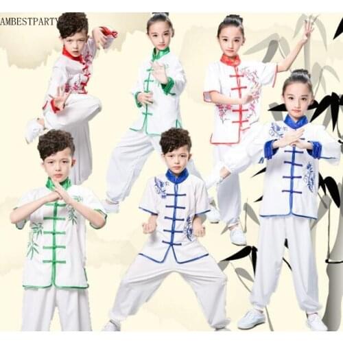 Stage performance Children Chinese Traditional Kung Fu Uniforms Martial Arts Costume Shirt Pants Kids Wushu Clothing AMBESTPARTY
