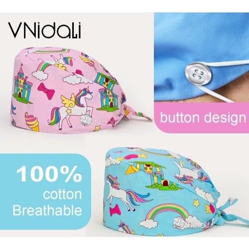 Breathable sweat-absorbent cartoon print High Quality scrub cap Luxury High Quality beauty salon lab work caps Dust scrub hat