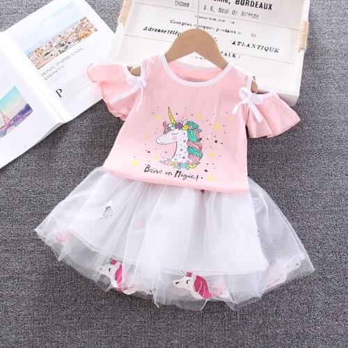 2021 Summer Children Clothing unicorn T-shirt+tutu Skirt 2pcs Outfit Toddler Girls Clothes Suit Kids birthday Baby Girls Sets