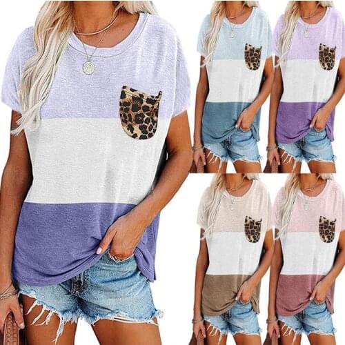 Leopard Pocket T-shirt Women 2021 New Tops Tee Fashion Summer Short Sleeve Tees Loose Soft Tee Shirts For Women Short Sleeve