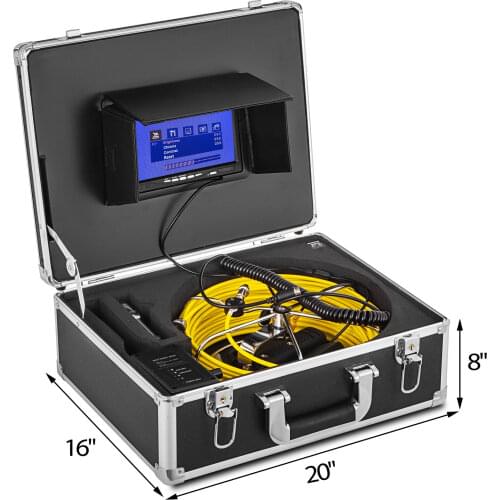 HD 720p 20M Fiberglass Cable IP68 Waterproof Drain Pipe Sewer Inspection Camera System With 23MM Lens 12Pcs LED Lights