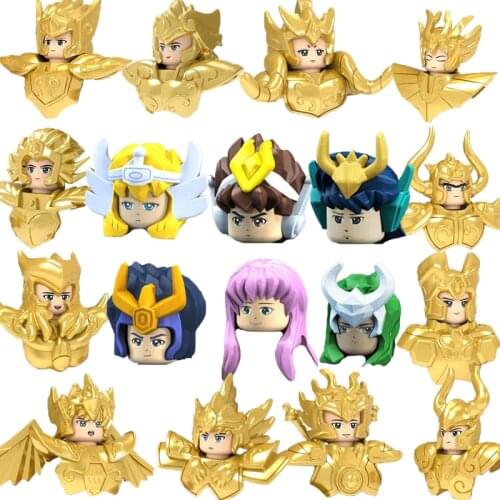 18pcs Saint Seiya Collection Gold Saint Athena Glacier Japanese Anime Constellation Mini Man Bricks Blocks