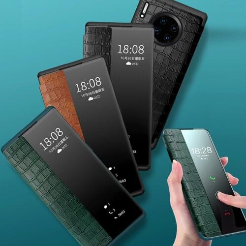 Leather Cover for Huawei Mate 30 Pro Case Smart Touch View Flip Crocodile pattern Leather Capa for Mate 20 X Protector Fundas
