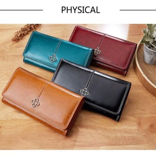 Leather Wallet Card Holder Coin Purse Casual No Zipper Long Large Capacity Female Money Clip Passport Cover Fashion Brand