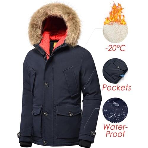Men 2021 Winter New Fur Collar Hooded Long Casual Thick Warm Parkas Jacket Coat Men Autumn Outwear Waterproof Pockets Parka Men
