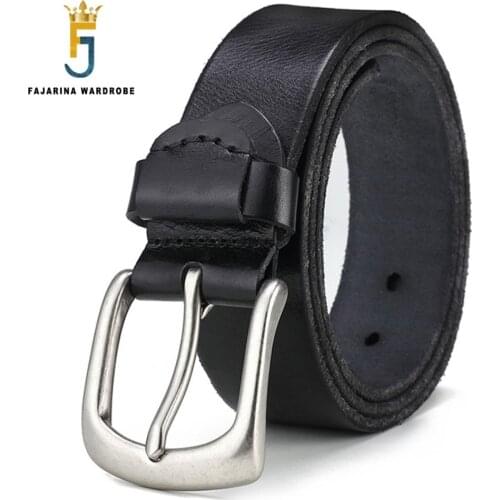 FAJARINA Top Quality Mens Retro Styles Pure Genuine Leather Men Solid Brass Clasp Buckle Belts for Men 38mm Wide Jeans N17FJ276