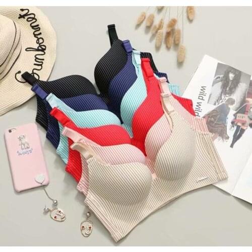 New Wire Free Sexy Push Up Bra One-piece Seamless Striped Underwear Comfortable Cup Wide Straps Lingerie Women Bra Top