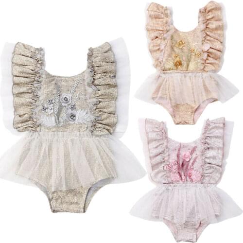Newborn Infant Baby Girls Outfit Clothes Bodysuits Party Wedding Kids Baby Costumes Princess Floral Chiffon Jumpsuit Playsuit