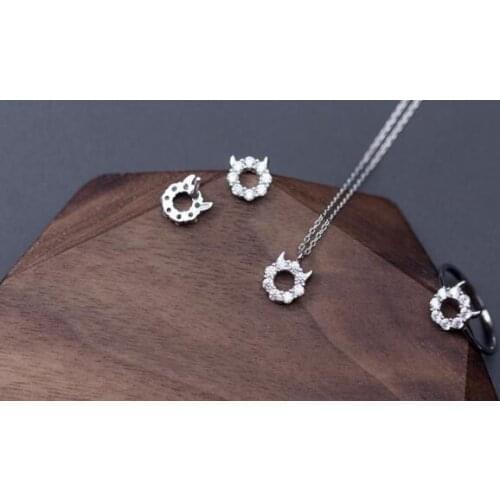 Wholesale 100% Real. 925 Sterling Silver jewelry CZ Zircona 4A+ Devil Heart Necklace Ring Earrings Set Jewelry C-D4130