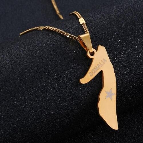 Stainless Steel Somalia Map Flag Gold Color Necklace Map Chain Jewelry