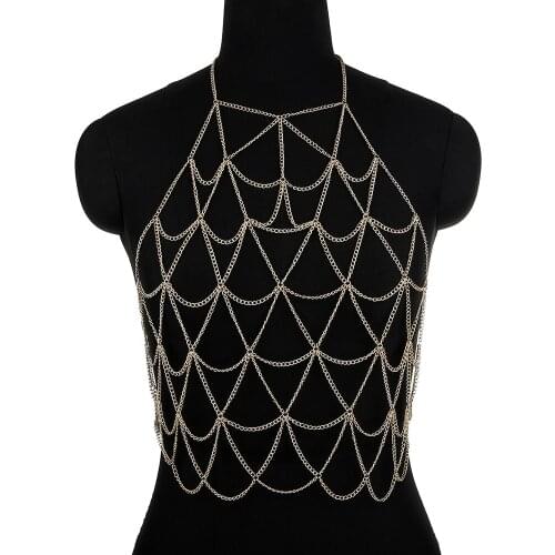 Sexy Women Golden Chain Linked Halter Bralette Chain Top Fashion Girl Body Chain Festival Jewelry Accessories Club Outdoor Show