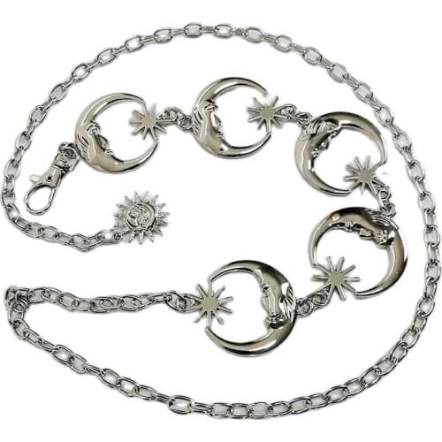 Metal Belts For Women Fashion Punk Ins Moon Vintage Belts Gothic High Waist Chain Waist Female Moon Sliver Pendant Belts