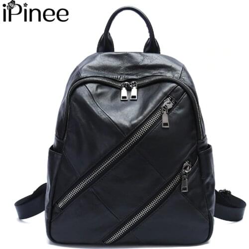IPinee Genuine Leather Backpacks Women Luxury Soft Real Cow Leather Backpack for Travel Black Fashion Designer Back Pack Bag