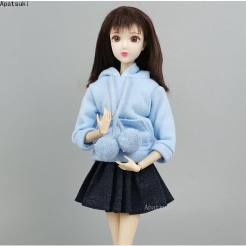 Blue Doll Outfits for Barbie Clothes Set Sweatshirt Hoodies Denim Pleated Skirts for 1/6 BJD Dolls Accessories Toys For Children