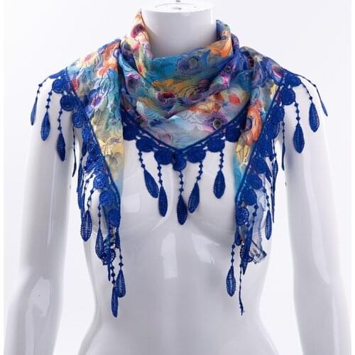 Triangle scarves women spring summer autumn popular Lace Rose tassel decorative thin scarf