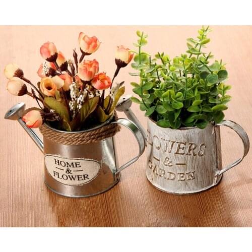 Vintage Metal Iron Flower Watering Barrel Retro Flower Succulent Pot Plant Bucket Home Ornaments Desktop Decoration Bucket