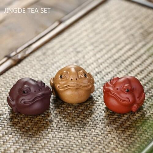 Yixing Handmade Purple Clay Tea Pet Lucky Fortune Golden Toad Ornaments Animal Tea Figurine Crafts Boutique Tea Decoration