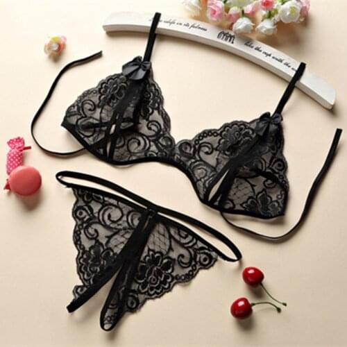 Women Lace Erotic Underwear Lingerie Sexy Plus Size Bra Set Ultra-thin Bra and Panties Set Hollow Out Transparent Sexy Lingerie