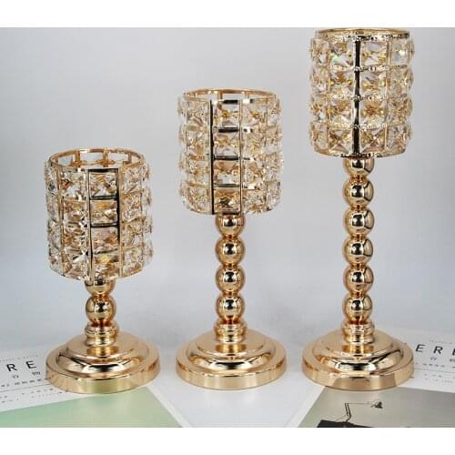 Golden crystal candlestick European wrought iron ornaments metal candle holder crafts living room ornaments