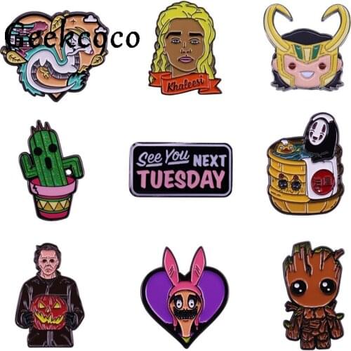 20pcs/lot J1447 Geekcoco Horror Movie Character Pins Badges Brooch Cartoon No Face Man lapel Pin For Clothes Backpack Jewelry