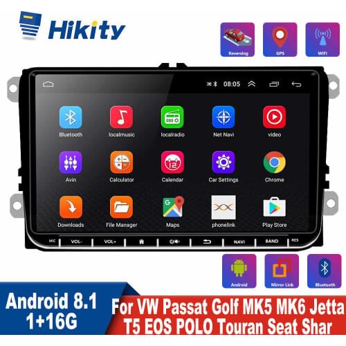 Hikity Android 9'' 2 Din Car Radio Stereo GPS Navigation Bluetooth For VW Passat Golf MK5 MK6 Jetta T5 EOS POLO Touran Seat Shar