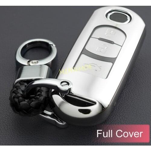 Car Key Fob Case Cover Chain Ring For Mazda 2 3 6 CX-3 CX-5 CX-9 MX-5 Toyota Yaris Silver