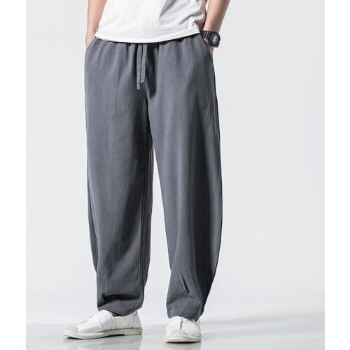 2021 Summer Men Cotton Linen Pants Casual Loose Long Pants Wide Leg Trousers Male Chinese Style Baggy Pants Big Size