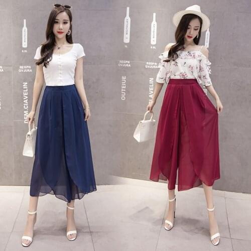 Chiffon Wide-leg Pants Women Spring Summer Fashion Loose Cropped pants Female Size 4XL
