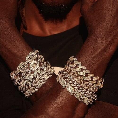 Iced Out Silver Color 15MM CZ Miami Box Clasp Cuban Link Chain Bracelet High Qualit 5A Zircon Chain Hip Hop Fashion Men Jewelry