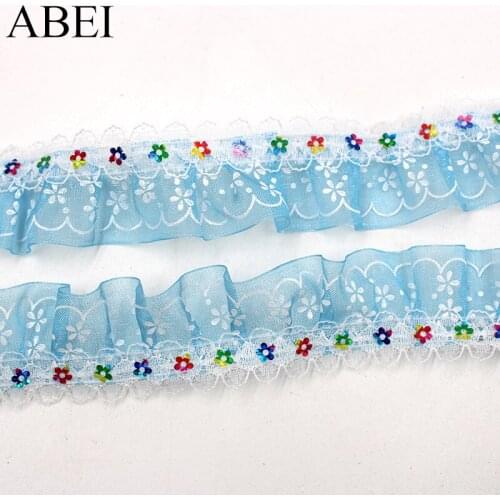 3cm 10yards Baby Blue Organza Lace Ribbon DIY Hometexile Dress Clothes Edge Wrap Tape Trims Scrapbooking Wedding Crafts Decors