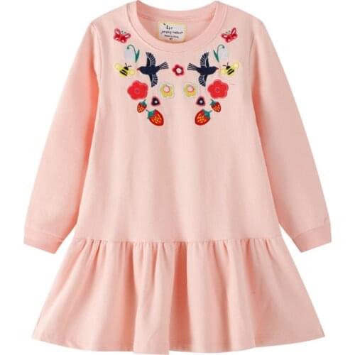 Jumping Meters New Embroidery Princess Dresses Cotton Baby Girls Clothes with Bird Flowers Autumn Spring Children Dress