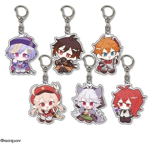 For Womens Cute Bag Pendant Key Ring Gift Anime Keychain Genshin Impact Venti Paimon Player Diluc Klee Man Key Chain