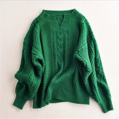 Autumn winter cashmere womens jumper loose 19 pullover round neck emerald green sweater retro coat bottoming knit sweater K108