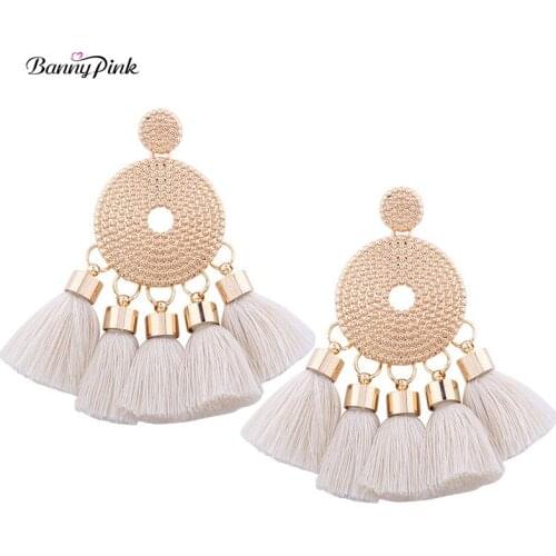 Ethnic Layer Tassel Studs Earrings For Women Vintage Statement Post Earrings Chunky Pendant Studs Earrings Fashion Jewelry