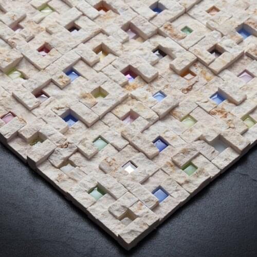 Southeast Asia style Natural stone Mosaic + Glass mosaic tiles decoration 13pcs 270x270MM for TV Room/living room background