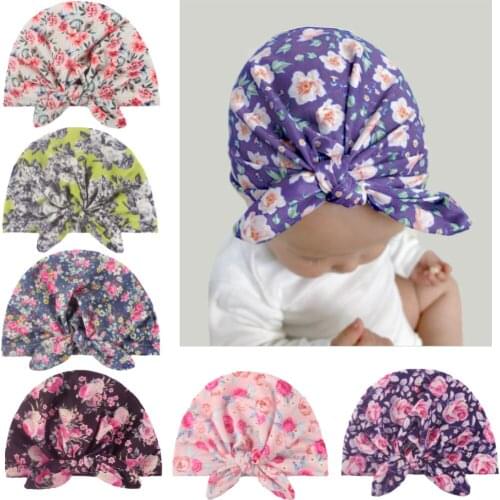 Baby Girls Boy Hat Printed Newborn Hair Accessories Indian Knotted Turban Headwear Infant Toddler Beanie Cap Photo Props