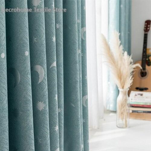 Sparkly Linin Jacquard Nordic Modern Simple Curtains for Living Room Bedroom Bay Window French Window Stars and Moon fashion