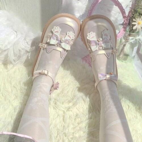 Kawaii Cute Cat Claw Style Lolita Shoes Mid Heel Big Round Toe Women Jk Uniform Sweet Girl Loli Goth Anime Cosplay Harajuku Shoe