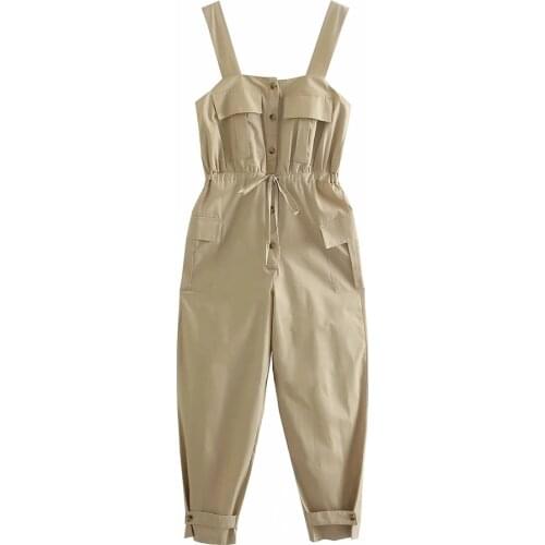 BBWM Summer 2021Tooling Style Waist Tie Jumpsuits Romper Women High Fashion Female Button Female Casual Overalls
