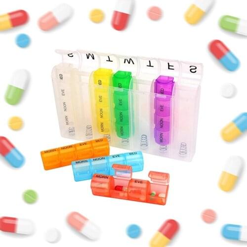 7 Day 28 Grid Spring Pill Box Weekly Pillbox Plastic Storage Container Medicine Box Storage of Tablets Colorful Pill Dispenser