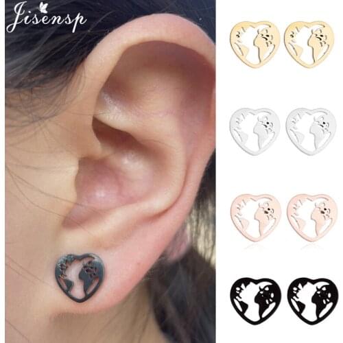Korean Minimalist World Map Stud Earrings Mini Cartilage Heart Shape Ear Studs for Women Student Teen Jewelry Gift oorbellen
