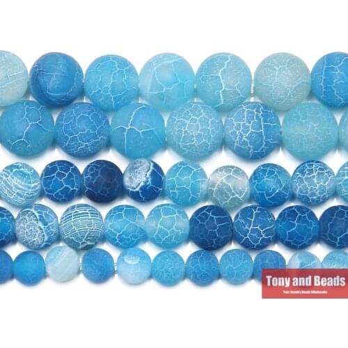 Natural Stone Frost Crab Blue Agates Round Loose Beads 6 8 10 12MM Pick Size For Jewelry Making