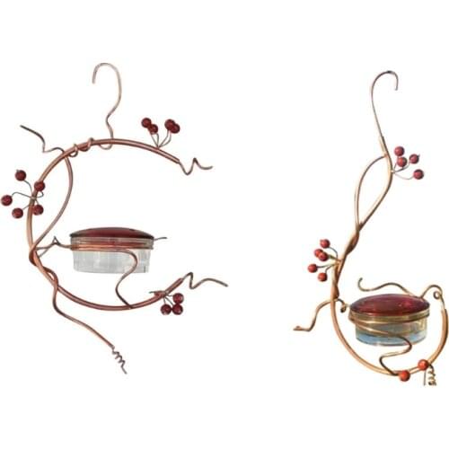 Courtyard Metal Red Berries Hanging Hummingbird Feeder Bird Water Drinker for Outdoors Spring Summer Deck Patio Garden Yard Q0KA