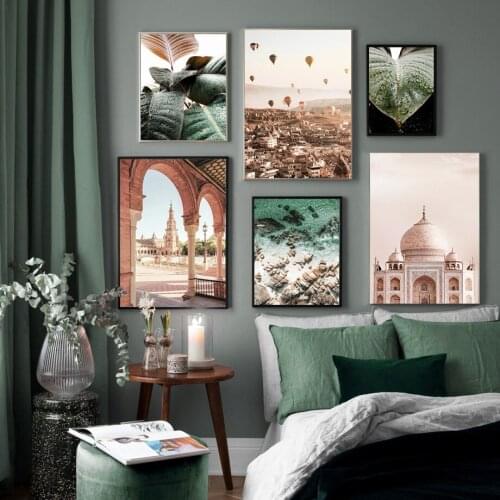 Islamic Muslim Religious Building Wall Art Canvas Painting Grass Arch Door Green Plant Leaf Cactus Landscape Poster Home Decor